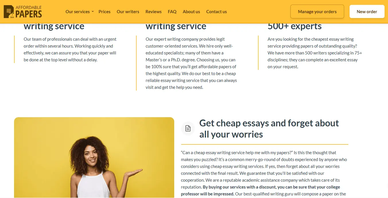 AffordablePapers website interface